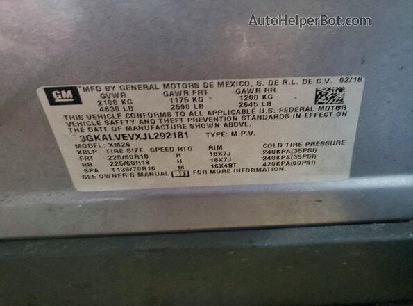 3GKALVEVXJL292181 2018 GMC TERRAIN Silver Engine compartment view