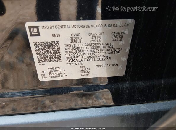 3GKALVEX0LL101775 2020 GMC TERRAIN Black Vista del compartimento del motor