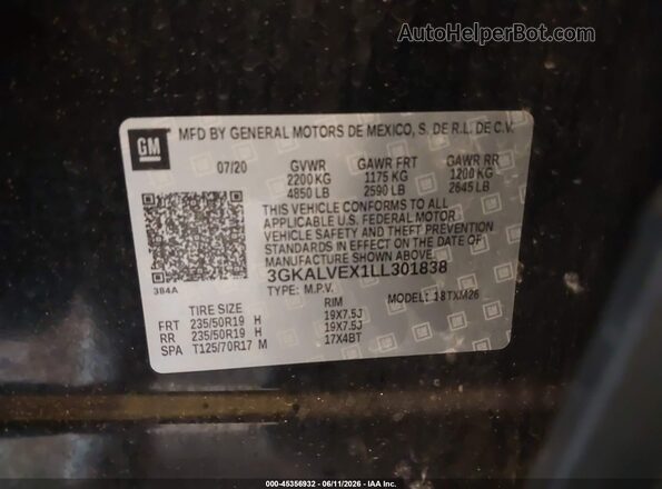 3GKALVEX1LL301838 2020 GMC TERRAIN Black Вид підкапотного простору