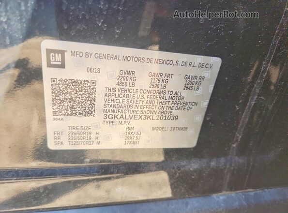 3GKALVEX3KL101039 2019 GMC TERRAIN Black Вид наклейки з VIN-кодом