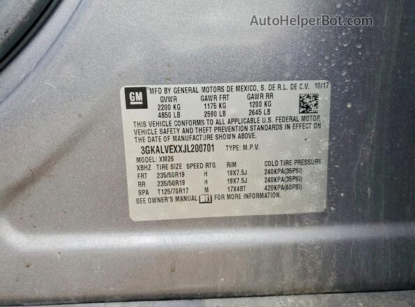 3GKALVEXXJL200701 2018 GMC TERRAIN Silver VIN sticker view