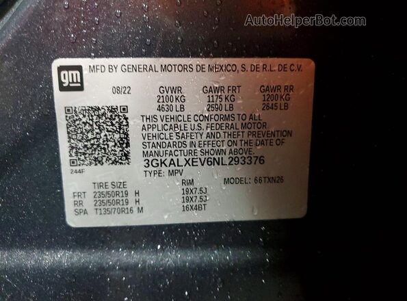 3GKALXEV6NL293376 2022 GMC TERRAIN Серый Вид наклейки с VIN-кодом