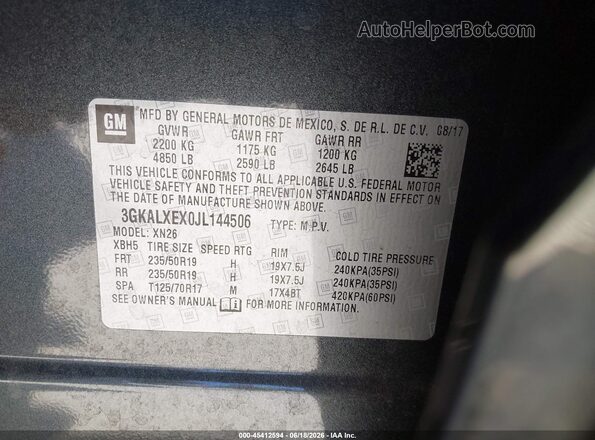 3GKALXEX0JL144506 2018 GMC TERRAIN Gray Widok komory silnika