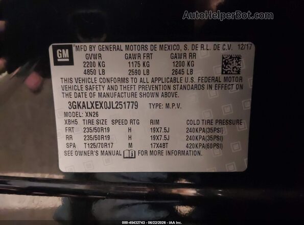 3GKALXEX0JL251779 2018 GMC TERRAIN Black Vista del compartimento del motor