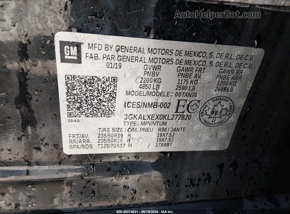 3GKALXEX0KL277820 2019 GMC TERRAIN Black Engine compartment view