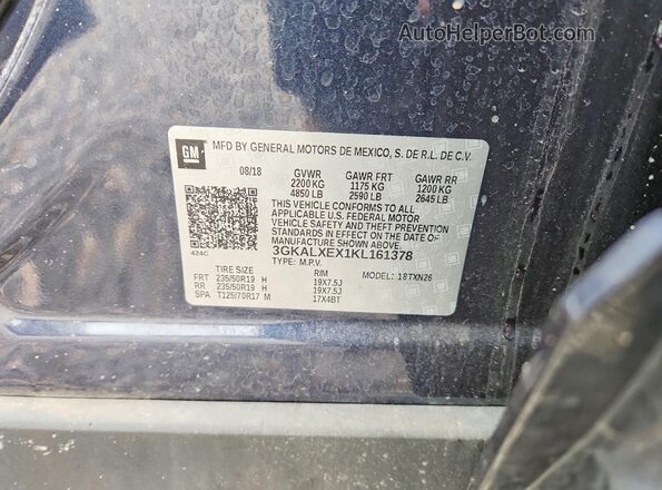 3GKALXEX1KL161378 2019 GMC TERRAIN Blue Widok naklejki z numerem VIN