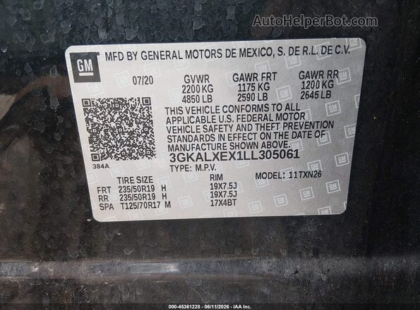 3GKALXEX1LL305061 2020 GMC TERRAIN Black Շարժիչի բաժամունքի տեսք