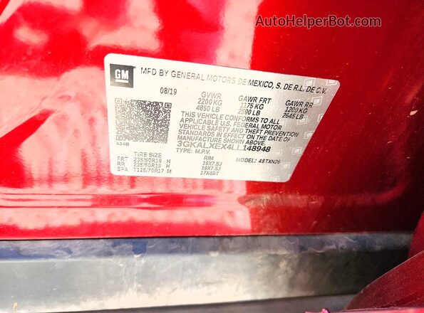 3GKALXEX4LL148948 2020 GMC TERRAIN Burgundy 
