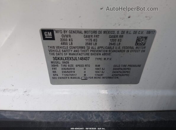 3GKALXEX5JL148437 2018 GMC TERRAIN White Вид підкапотного простору