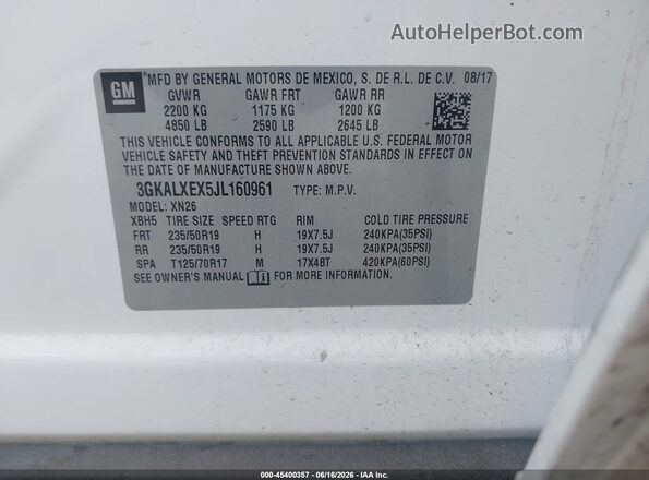 3GKALXEX5JL160961 2018 GMC TERRAIN White Շարժիչի բաժամունքի տեսք