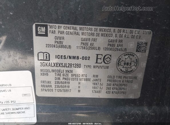 3GKALXEX5JL281280 2018 GMC TERRAIN Gray Widok komory silnika