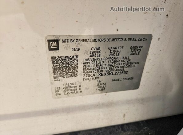 3GKALXEX5KL271592 2019 GMC TERRAIN White 