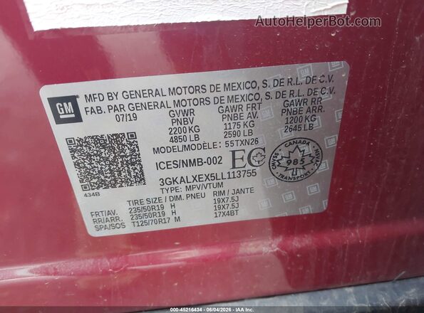 3GKALXEX5LL113755 2020 GMC TERRAIN Red ძრავის განყოფილების ხედი