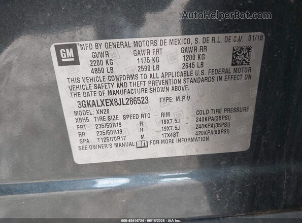 3GKALXEX8JL286523 2018 GMC TERRAIN Gray Շարժիչի բաժամունքի տեսք