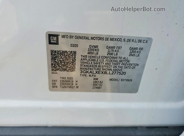 3GKALXEX8LL277520 2020 GMC TERRAIN White Вид підкапотного простору