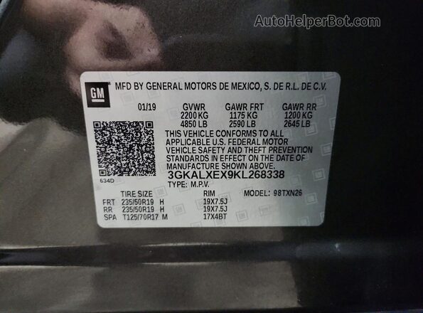 3GKALXEX9KL268338 2019 GMC TERRAIN Brown VIN sticker view