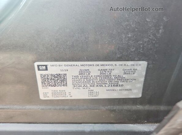 3GKALXEX9LL216810 2020 GMC TERRAIN Charcoal ძრავის განყოფილების ხედი