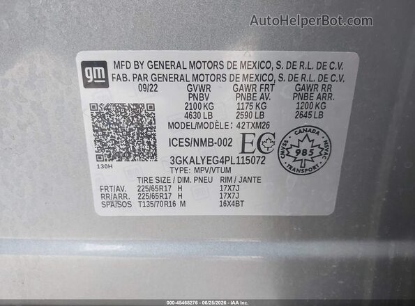 3GKALYEG4PL115072 2023 GMC TERRAIN Gray Widok komory silnika