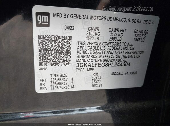 3GKALYEG8PL244304 2023 GMC TERRAIN Black Вид підкапотного простору