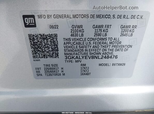 3GKALYEV8NL248476 2022 GMC TERRAIN Silver ძრავის განყოფილების ხედი