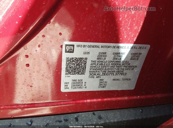 3GKALZEG7TL377913 2026 GMC TERRAIN Red ძრავის განყოფილების ხედი