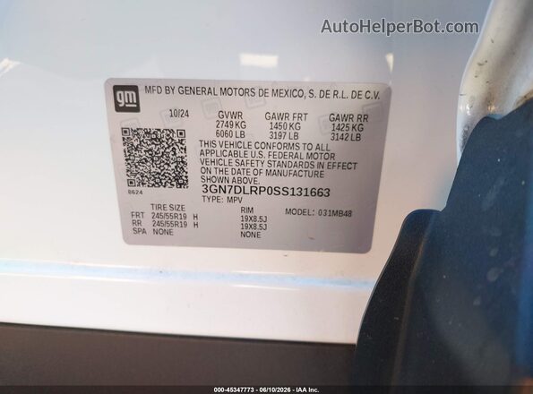 3GN7DLRP0SS131663 2025 CHEVROLET EQUINOX Белый Вид подкапотного пространства