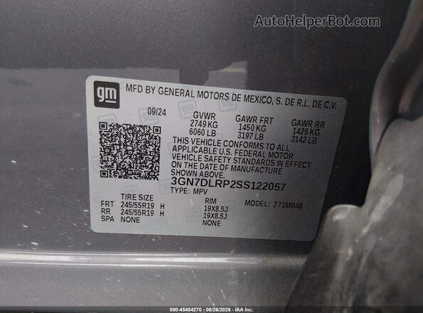 3GN7DLRP2SS122057 2025 CHEVROLET EQUINOX Gray Вид підкапотного простору