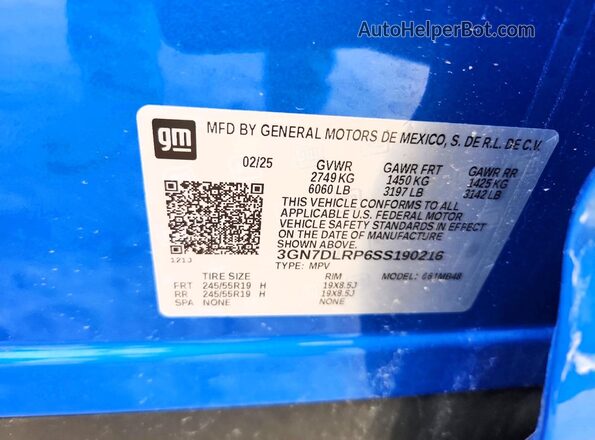 3GN7DLRP6SS190216 2025 CHEVROLET EQUINOX Blue 