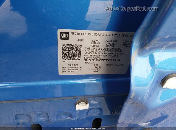 3GN7DMRP2SS219426 2025 CHEVROLET EQUINOX Blue Vista del compartimento del motor
