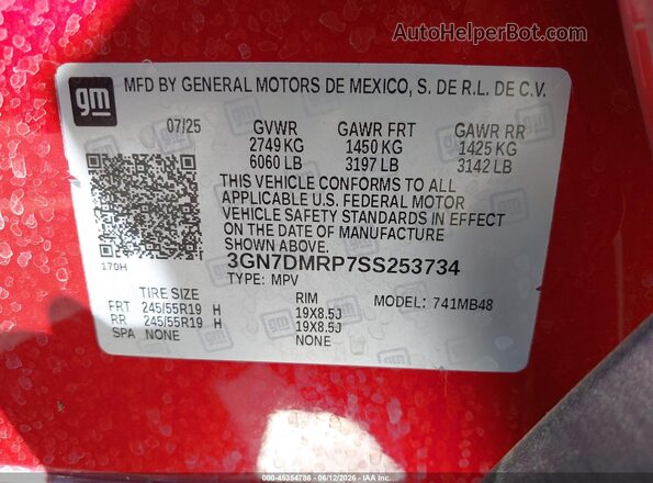 3GN7DMRP7SS253734 2025 CHEVROLET EQUINOX Red Vista del compartimento del motor