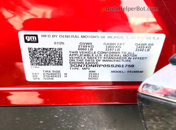 3GN7DNRP0SS261759 2025 CHEVROLET EQUINOX Red Widok wnętrza 360 stopni