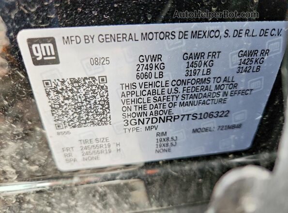 3GN7DNRP7TS106322 2026 CHEVROLET EQUINOX Black VIN კოდის სტიკერის ხედი