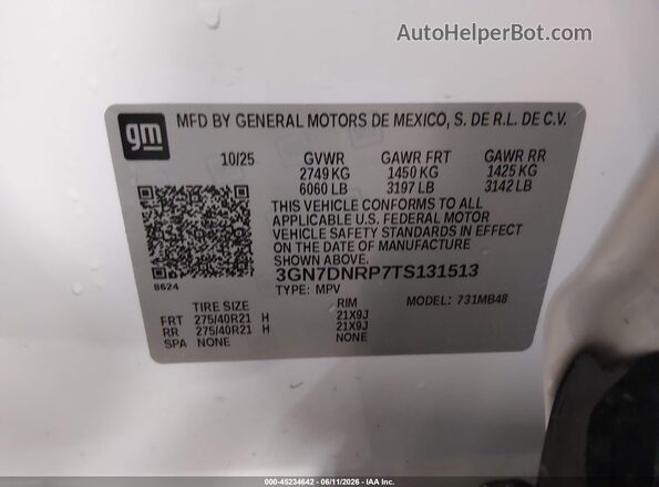 3GN7DNRP7TS131513 2026 CHEVROLET EQUINOX White VIN կոդի պիտակի տեսք