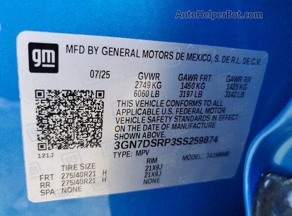 3GN7DSRP3SS259874 2025 CHEVROLET EQUINOX Blue 