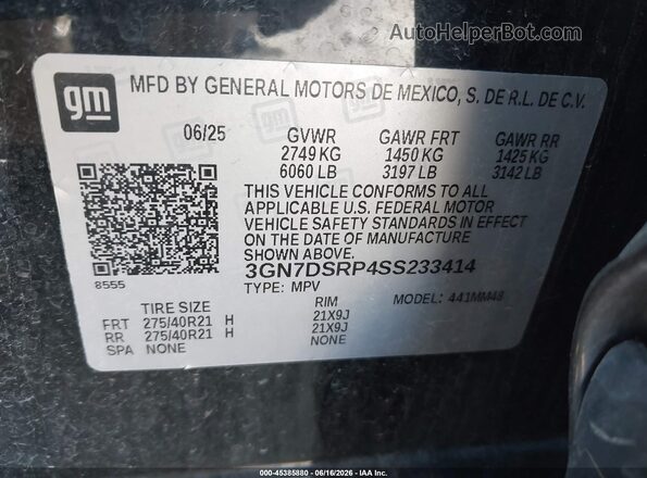 3GN7DSRP4SS233414 2025 CHEVROLET EQUINOX Black Engine compartment view