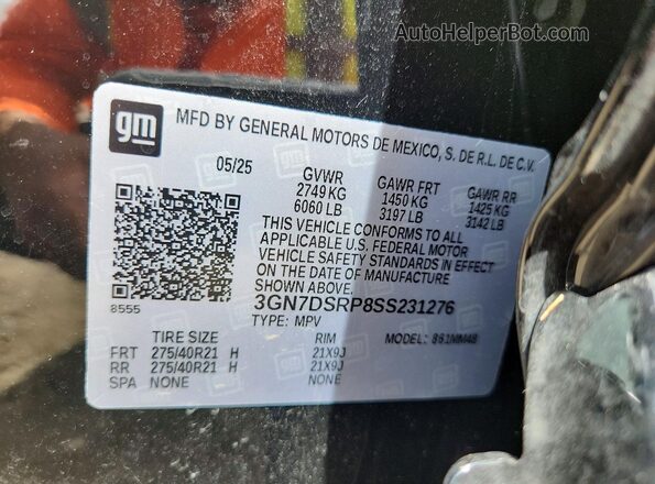 3GN7DSRP8SS231276 2025 CHEVROLET EQUINOX Black Вид наклейки з VIN-кодом