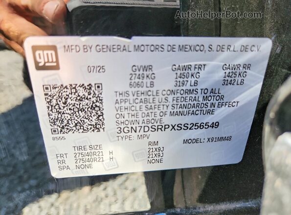 3GN7DSRPXSS256549 2025 CHEVROLET EQUINOX Black Widok naklejki z numerem VIN