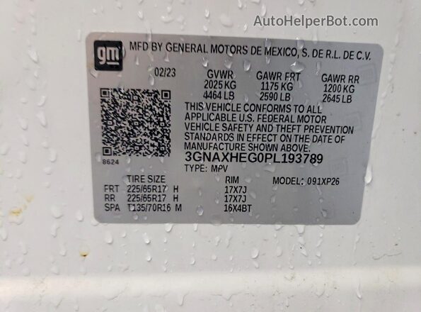 3GNAXHEG0PL193789 2023 CHEVROLET EQUINOX White Vista del compartimento del motor
