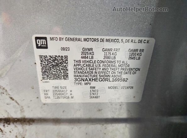 3GNAXHEG0RL169592 2024 CHEVROLET EQUINOX Silver VIN sticker view