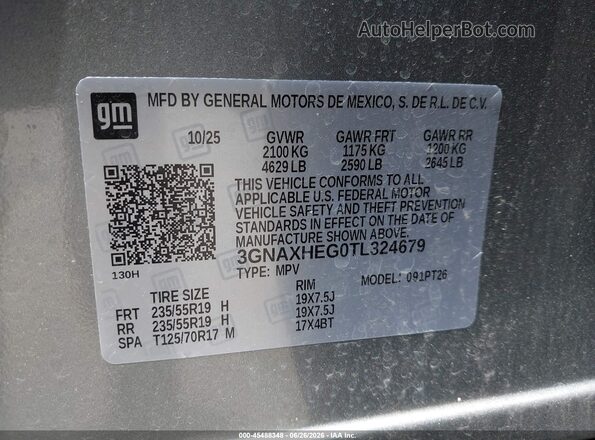 3GNAXHEG0TL324679 2026 CHEVROLET EQUINOX Silver Вид підкапотного простору