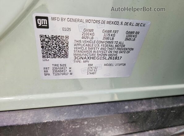 3GNAXHEG1SL261817 2025 CHEVROLET EQUINOX Green VIN sticker view