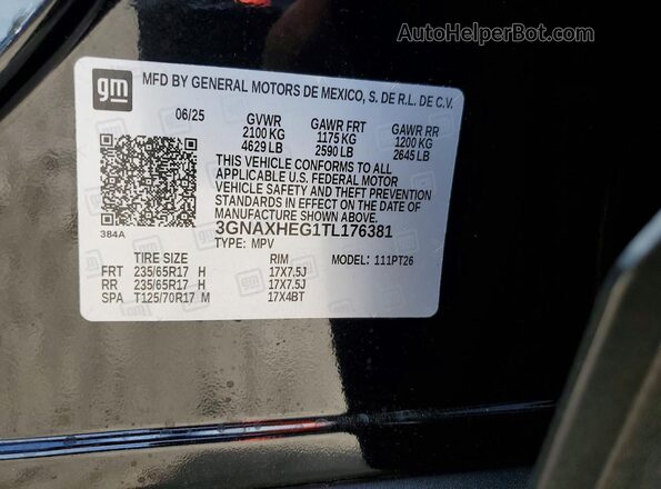 3GNAXHEG1TL176381 2026 CHEVROLET EQUINOX Black VIN sticker view