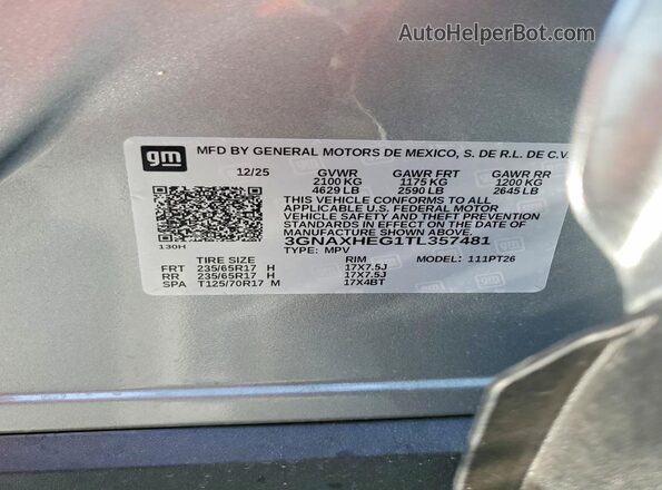 3GNAXHEG1TL357481 2026 CHEVROLET EQUINOX Gray VIN კოდის სტიკერის ხედი