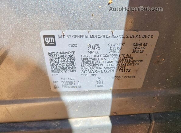 3GNAXHEG2PL173172 2023 CHEVROLET EQUINOX Серый Вид наклейки с VIN-кодом