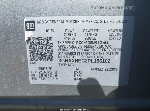 3GNAXHEG2PL186102 2023 CHEVROLET EQUINOX Silver Вид підкапотного простору