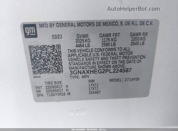 3GNAXHEG2PL224587 2023 CHEVROLET EQUINOX White Вид підкапотного простору