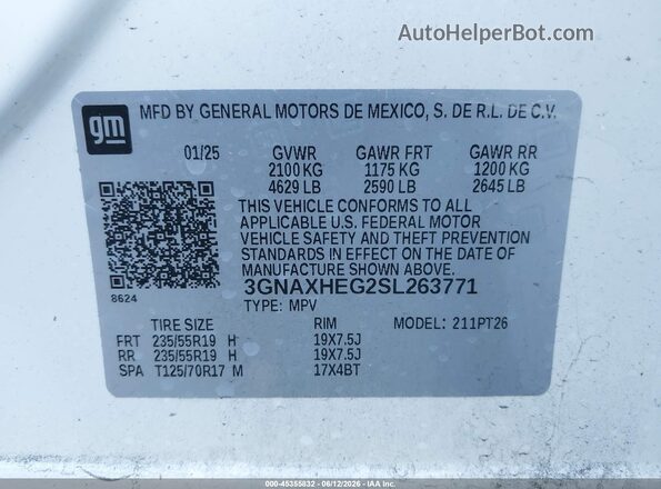 3GNAXHEG2SL263771 2025 CHEVROLET EQUINOX White ძრავის განყოფილების ხედი