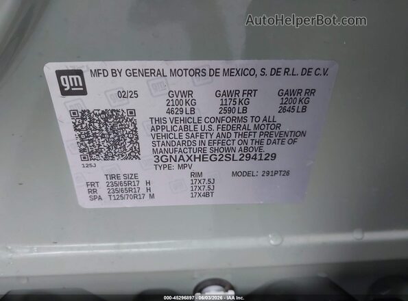 3GNAXHEG2SL294129 2025 CHEVROLET EQUINOX Green Widok komory silnika