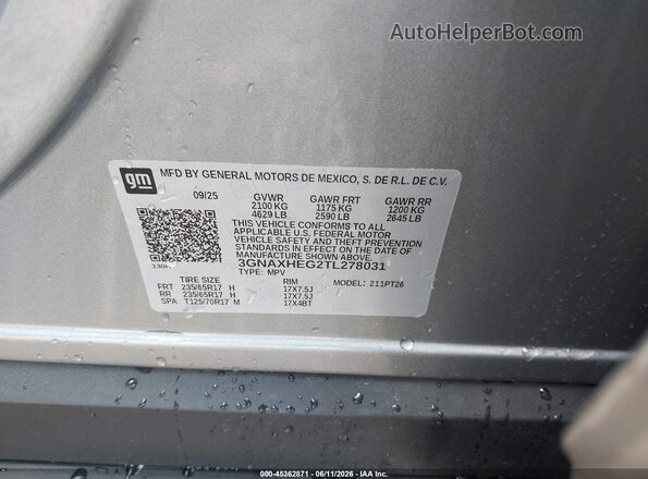 3GNAXHEG2TL278031 2026 CHEVROLET EQUINOX Gray Engine compartment view