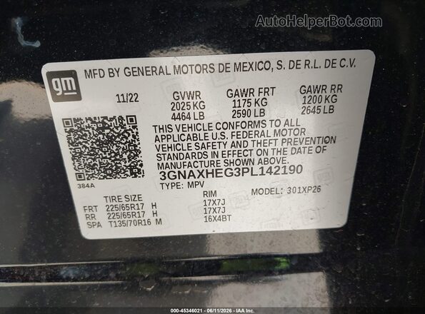 3GNAXHEG3PL142190 2023 CHEVROLET EQUINOX Black Շարժիչի բաժամունքի տեսք